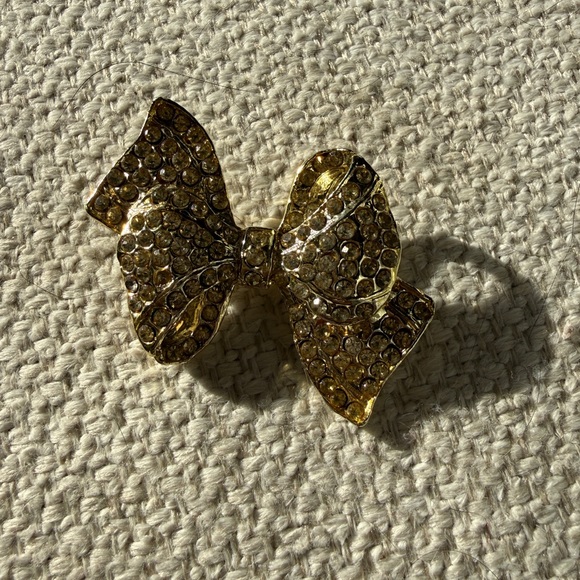 Gold Rhinestone Bow Brooch - Picture 3 of 4